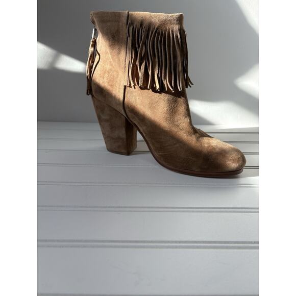 Rag & Bone Newbury Fringed Camel Suede Ankle Boots Size 10 - Picture 6 of 12
